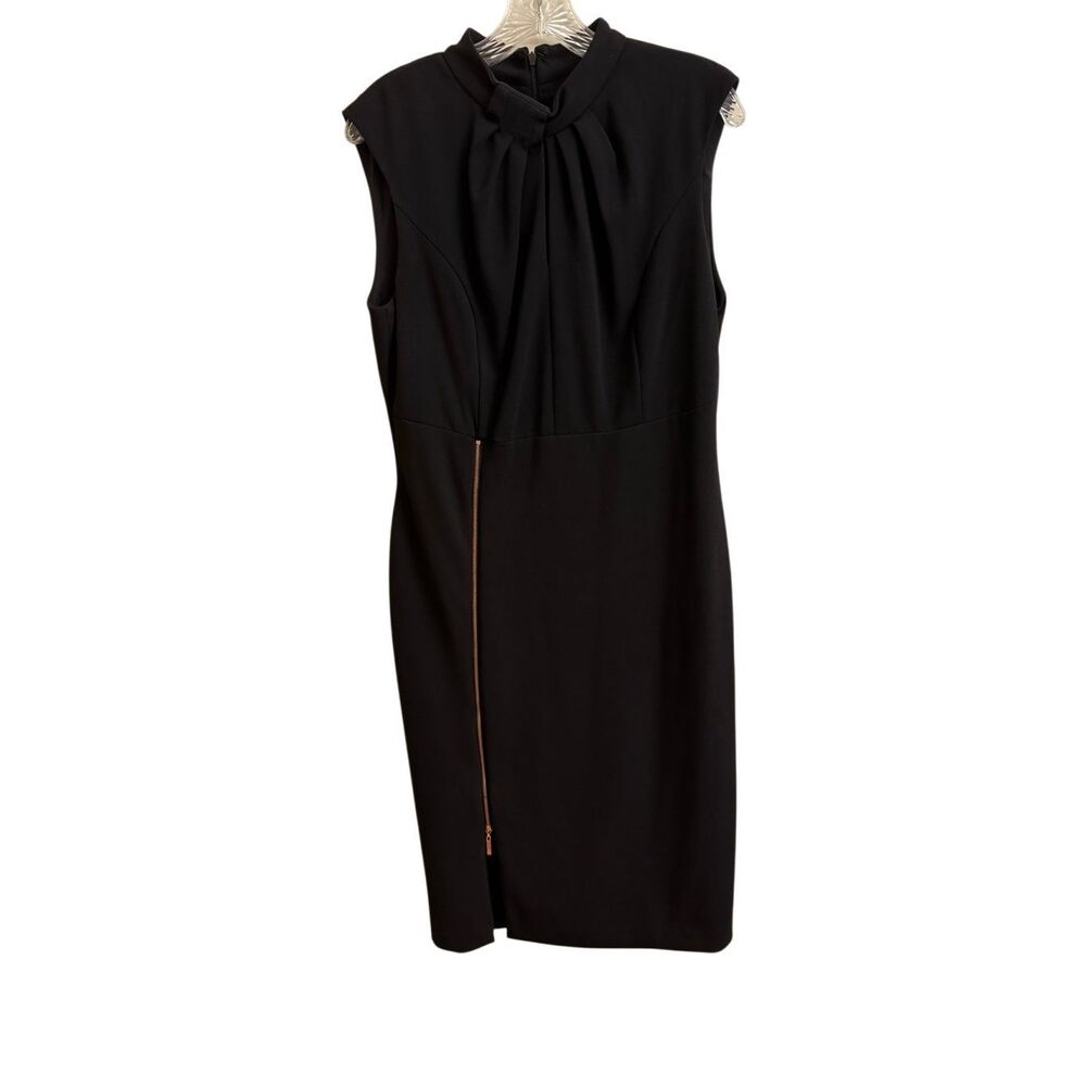Ivanka Trump Mock Neck Black Sleeveless Sheath Dress Zip Front Size 10